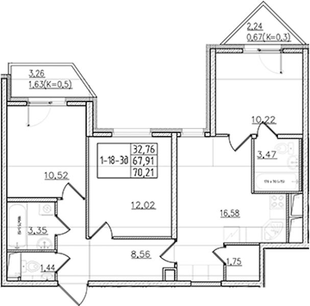 3-комнатная квартира 70.21 м², 18/19 эт., ЖК «Мурино Клаб»